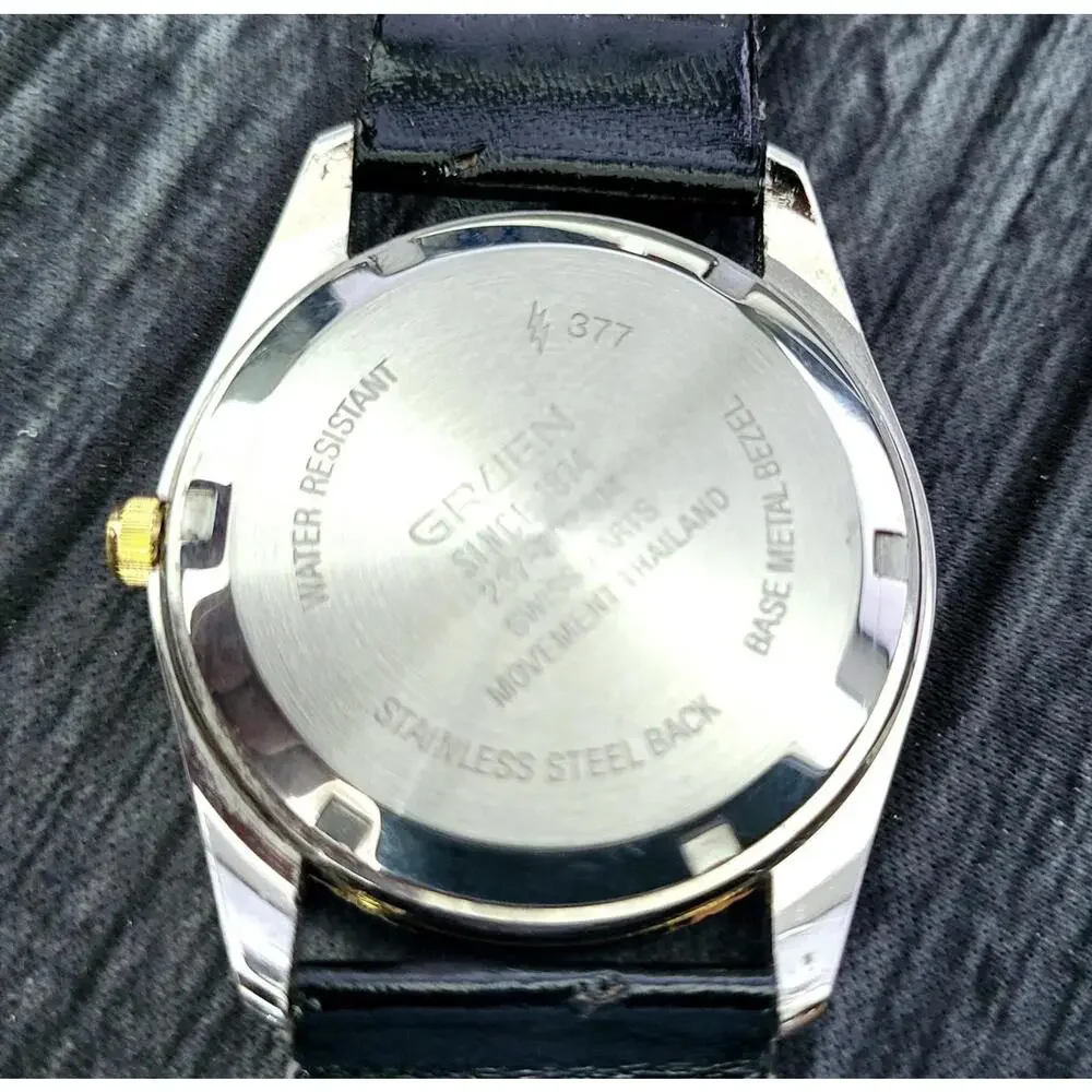 Rare Gruen 2 Tone Mens Dress Watch Satin Dial Fluted Bezel‎